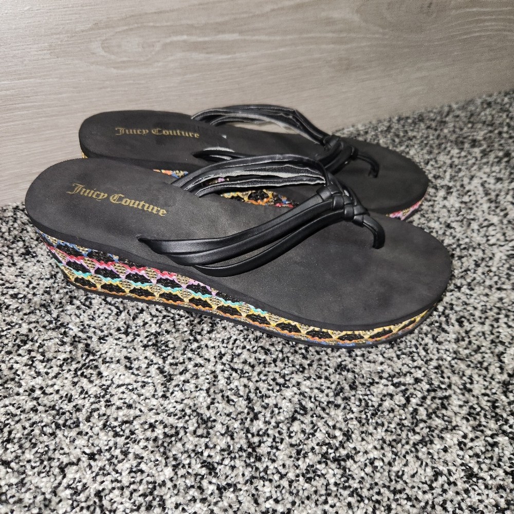 Juicy Couture Multicolor Color Weave Slip On Platform Wedge Thong Sandals L 9-10